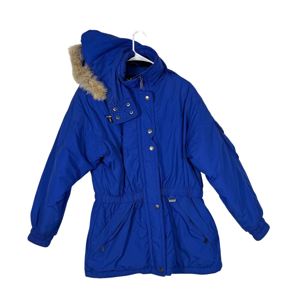 Head Skiwear Vintage Blue Parka Coyote Fur Trim Hood Women Size 12 HD2115G